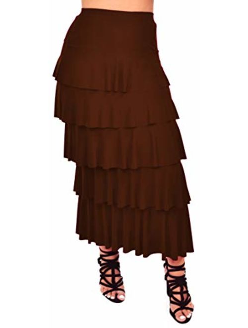 Dare2BStylish Women Boho Waterfall Tiered Layered Maxi Skirt | Reg & Plus Sizes