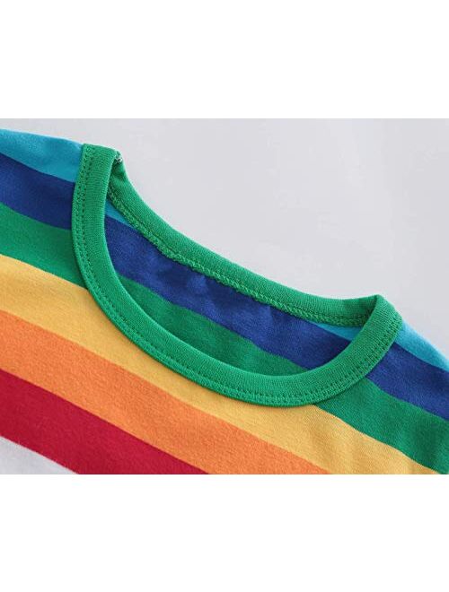 Boys Cotton Long Sleeve T-Shirts Rainbow Striped Shirts