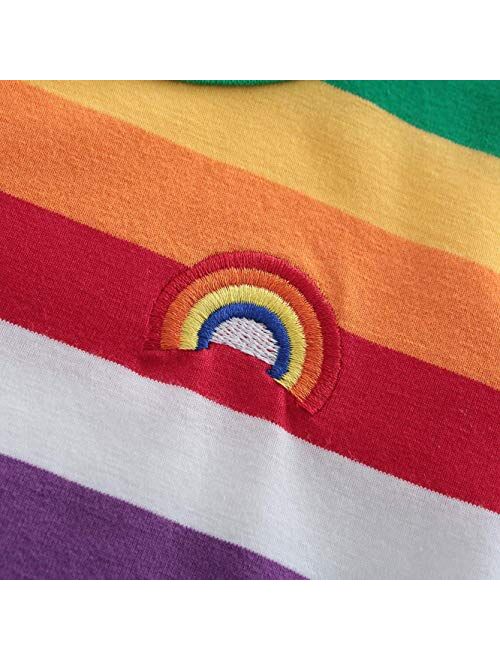Boys Cotton Long Sleeve T-Shirts Rainbow Striped Shirts
