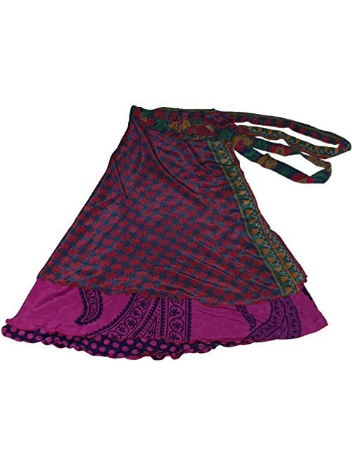 Wevez Women's Lot of Pack of 5 Silk Sari Skirts, Medium, Assorted