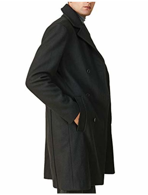 Escalier Men's Wool Trench Coat Winter Long Jacket Single Breasted Slim Fit Warm Overcoat Business