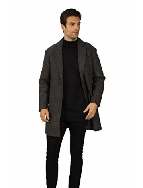 VICALLED Men's Single Breasted Winter Woolen Coat Long Outdoor Warm Jacket