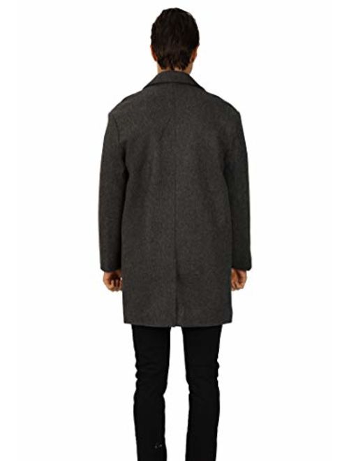 VICALLED Men's Single Breasted Winter Woolen Coat Long Outdoor Warm Jacket