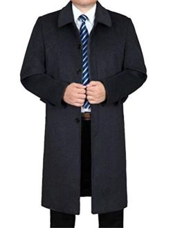 Lavnis Men's Woolen Trench Coat Long Slim Fit Business Outfit Jacket Overcoat