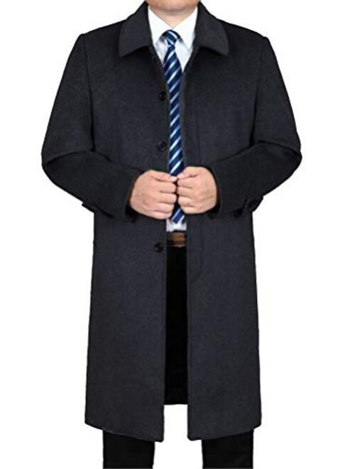 Lavnis Men's Trench Coat Long Wool Blend Overcoat Slim Fit Down Topcoat