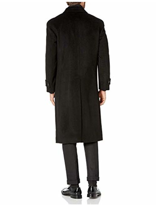 Prontomoda Men's Single Breasted Black Luxury Wool/Cashmere Full Length Winter Topcoat