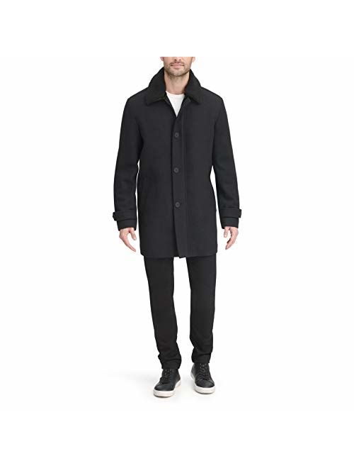 DKNY Men's Wool Blend Walking Coat with Removable Sherpa Collar