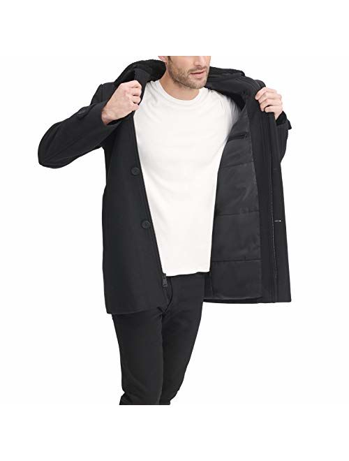 DKNY Men's Wool Blend Walking Coat with Removable Sherpa Collar