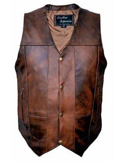 Leather Supreme Men's Ten Pocket Brown Buffalo Hide Leather Vest W Holster