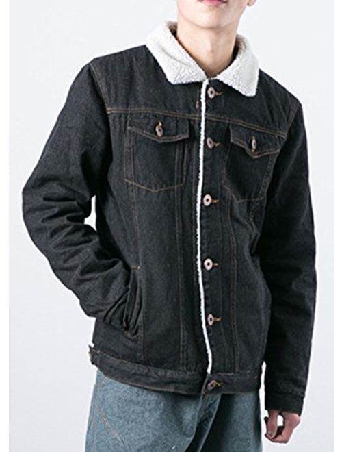 LifeHe Men's Winter Fleece Lined Fur Collar Denim Jacket Coats