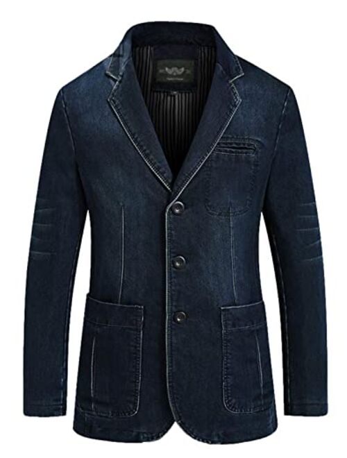 Idopy Men`s Vintage Label Collar Denim Jeans Jacket Trench Coat