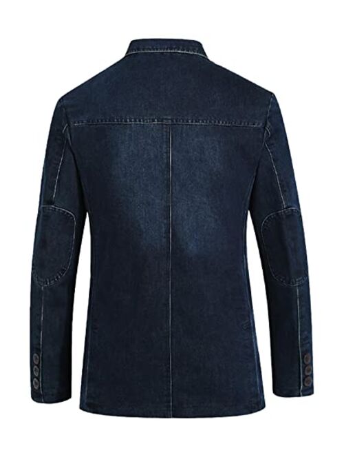 Idopy Men`s Vintage Label Collar Denim Jeans Jacket Trench Coat