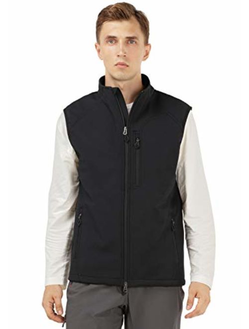 MIER Men's Outdoor Tactical Vest Zip Front Windproof Softshell Vest, Water-Resistant, 8 Pockets, Black