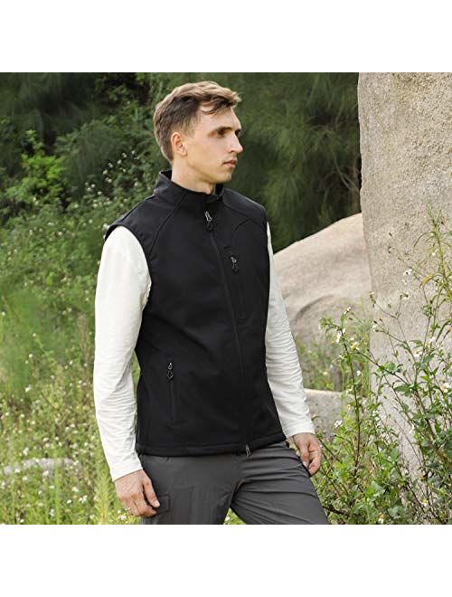MIER Men's Outdoor Tactical Vest Zip Front Windproof Softshell Vest, Water-Resistant, 8 Pockets, Black