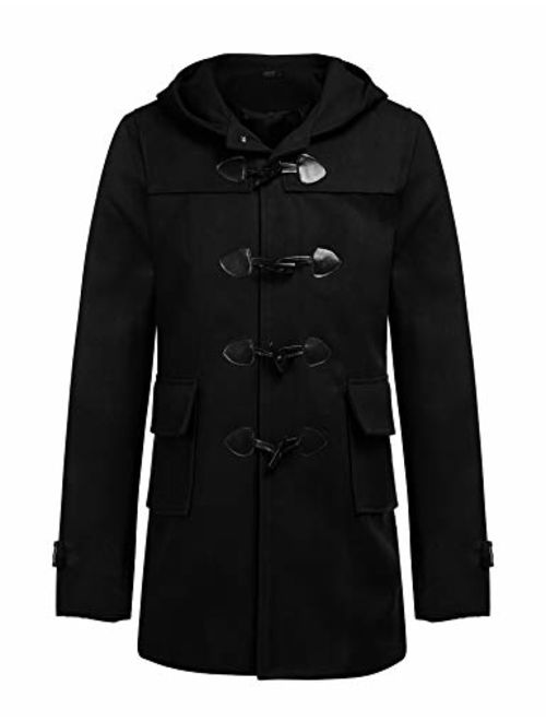 COOFANDY Mens Woollen Duffle Coat Vintage Toggle Winter Hoodie Overcoat Jacket