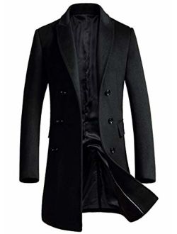 ebossy Men's Wool Blend Full Length Overcoat Single Breasted Long Coat with Flap Pocket