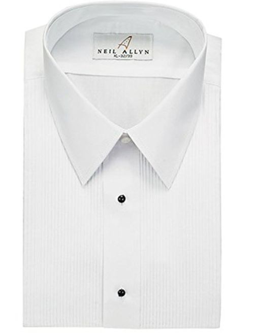 Neil Allyn Men's Tuxedo Shirt Poly/Cotton Laydown Collar 1/8 Inch Pleat (19.5-34/35) White