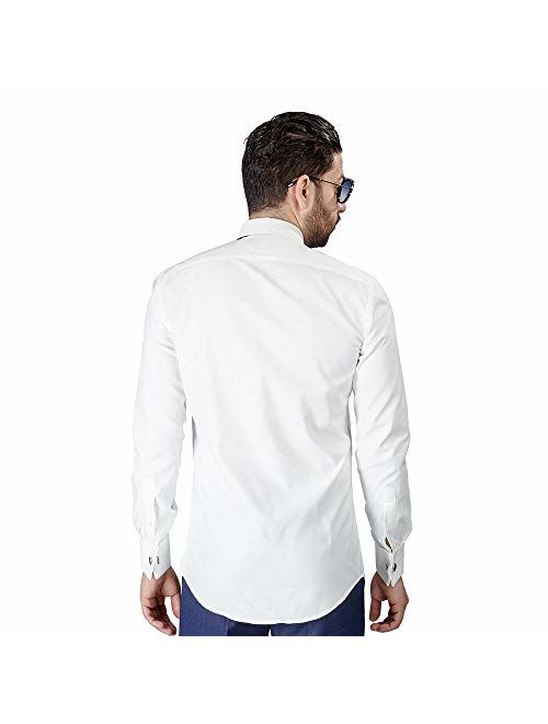 New Mens Tailored Slim Fit Off White Ivory Lay Down Tuxedo Shirt French Cuff by Azar