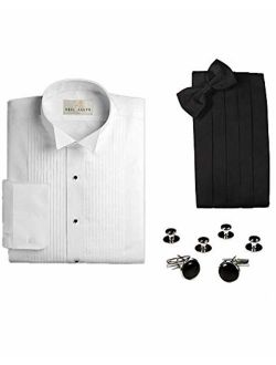 Tuxedo Shirt, Cummerbund, Bow Tie, Cufflink & StudsSet- Wing Collar, 2XL (18-18.5 Neck, 34/35 Sleeve)