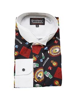 Factory Outlet Men's Wing Tip Collar Casino Roulette Print Tuxedo Shirt