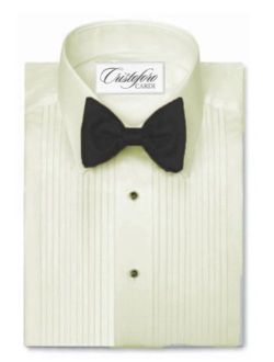 Laydown Collar Tuxedo Shirt 1/4 Inch Pleat Microfiber, Ivory