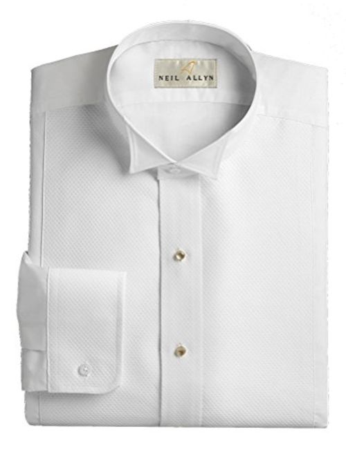 Neil Allyn Wing Collar Tuxedo Shirt, Pique Bib Front, 65% Polyester 35% Cotton (20-34/35) White