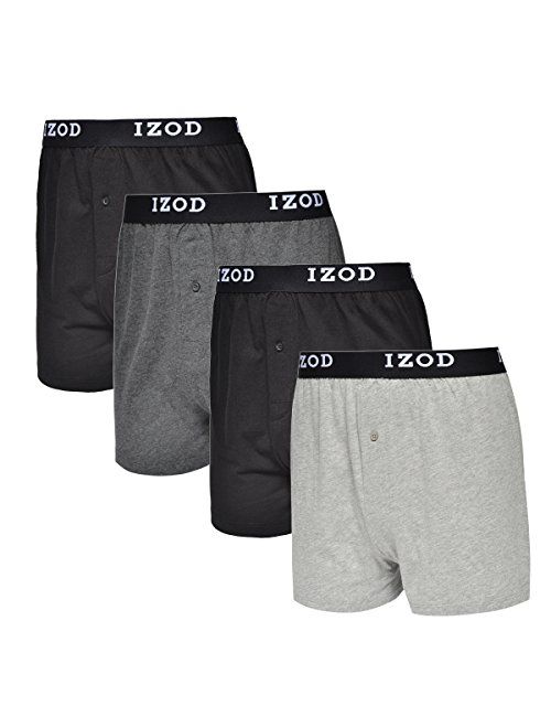 Izod Mens Cotton Solid Elastic Waist Knit Boxers 4-pack