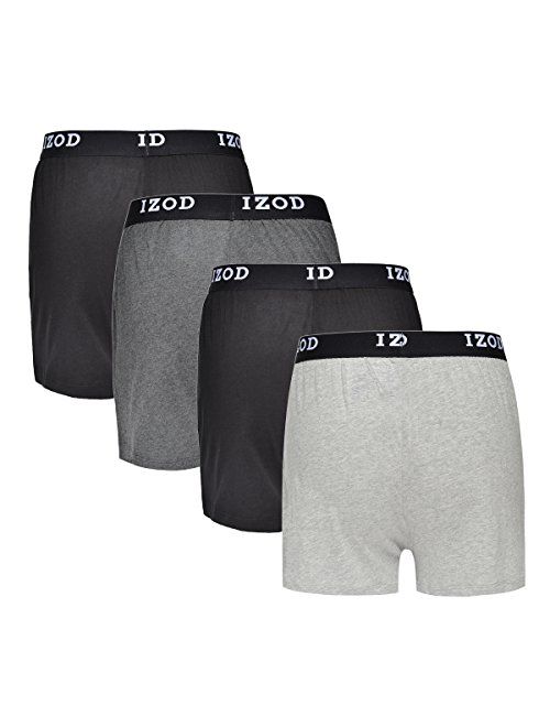 Izod Mens Cotton Solid Elastic Waist Knit Boxers 4-pack