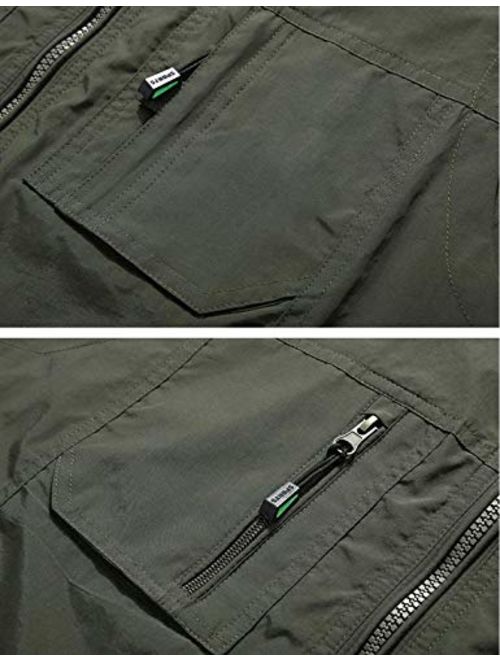 Jenkoon Mens Lightweight Multi-Pockets Mesh Travels Fishing Vest Outdoor Stand Collar Vest