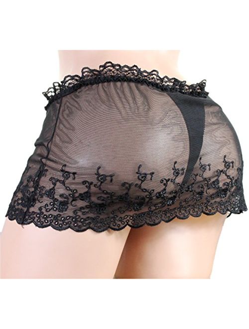 aishani Sissy Pouch Panties Girly Skirted mesh Thong Bikini Underwear Sexy for Men HQ