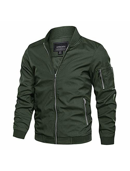 CRYSULLY Men's Jacket-Spring Fall Casual Thin Full Zip Bomber Jacket Coat 