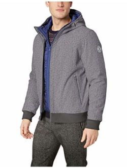 Men's Soft Shell Fashion Bomber with Contrast Bib and Hood