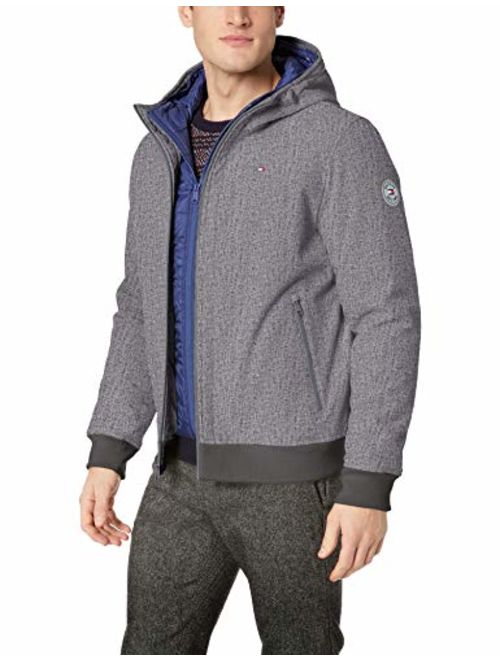Tommy Hilfiger Men's Soft Shell Fashion Bomber with Contrast Bib and Hood