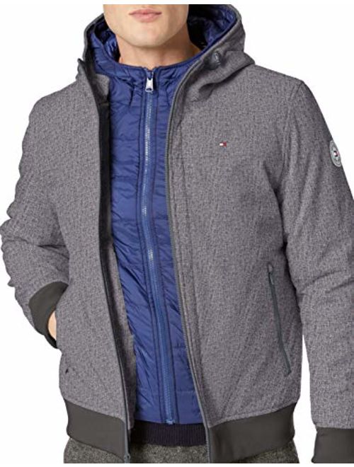 Tommy Hilfiger Mens Soft Shell Fashion Bomber with Contrast Bib and Hood
