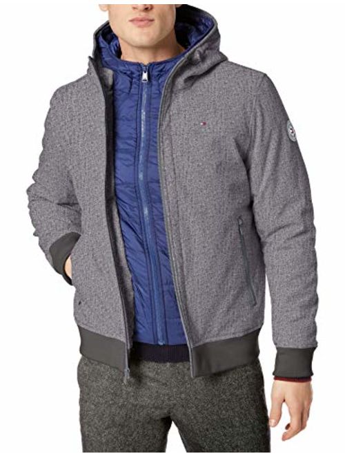 Tommy Hilfiger Men's Soft Shell Fashion Bomber with Contrast Bib and Hood
