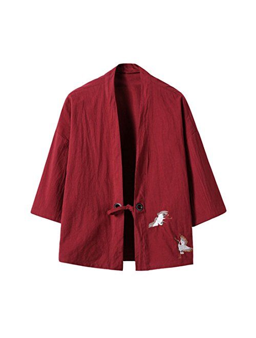 HZCX FASHION Men's Cotton Blends Linen Open Front Cardigan Kimono Jackets