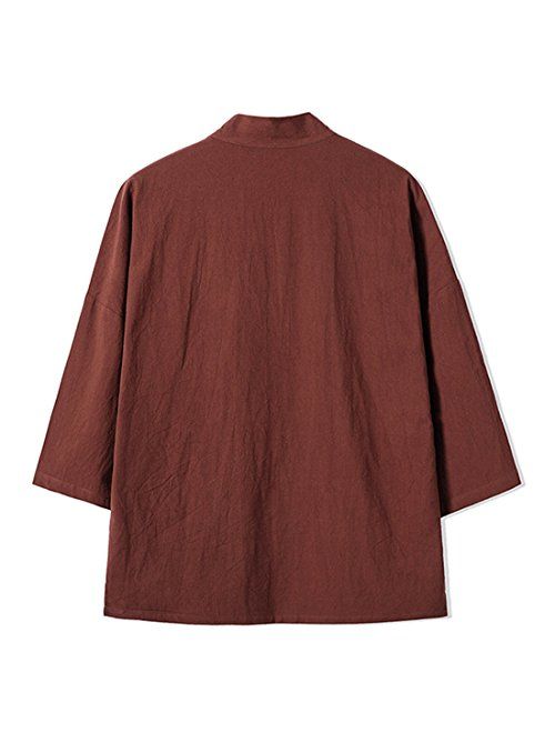 Men's Cotton Blends Linen Open Front Cardigan Embroidery Kimono Jackets