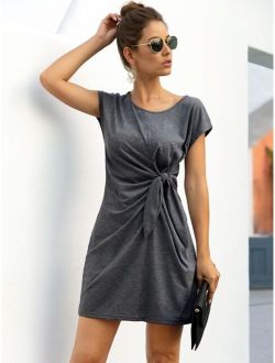 Solid Knot Side Tee Dress
