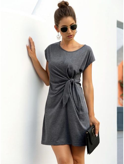 Shein Solid Knot Side Tee Dress
