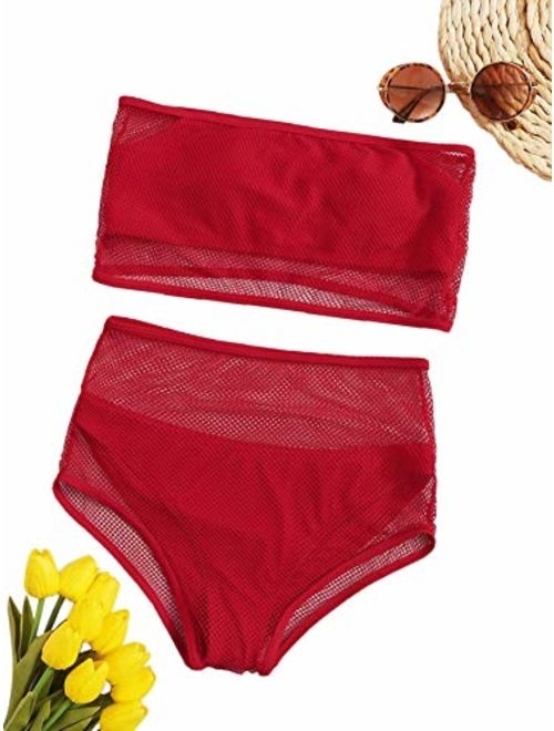 SweatyRocks Women's Sexy Bikini Set High Waist Wrap Padding Bandeau Bathing Swimwear Suit
