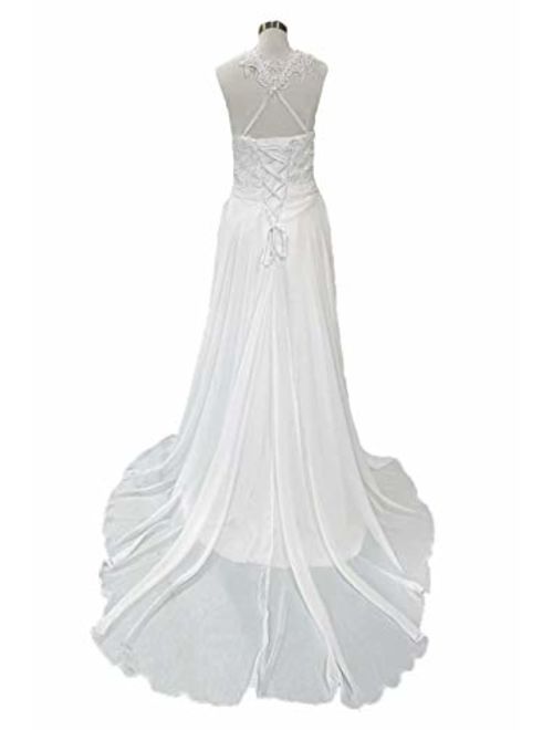 Andybridal A Line Spaghetti Straps Sweetheart Lace Chiffon Bridal Gowns Beach Wedding Dress