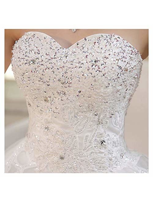 QueenBridal Gorgeous Sweetheart Lace Chapel Train Ball Gown Wedding Dress for Bride