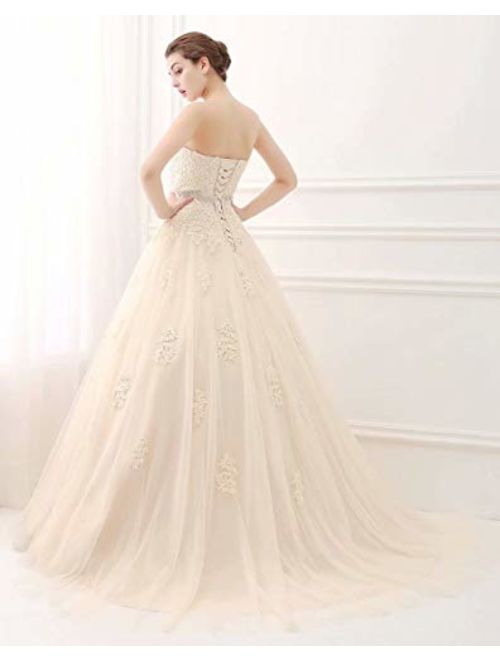 ScelleBridal Sweetheart Strapless A-line Lace Appliques Wedding Dresses for Bride