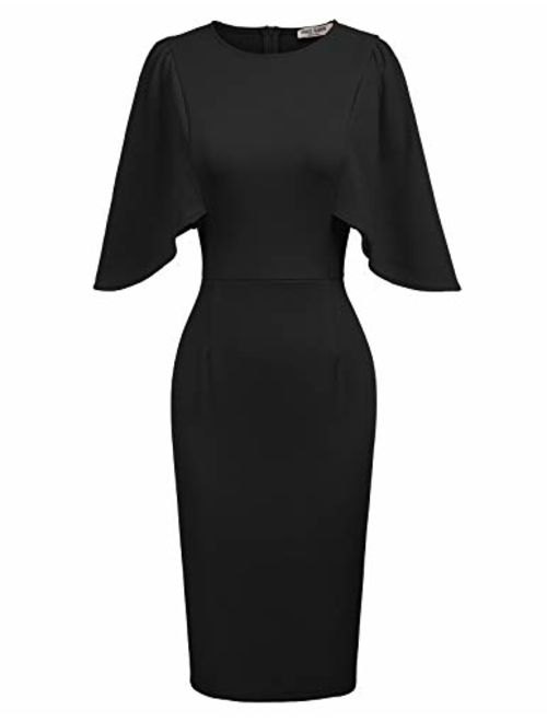 GRACE KARIN Women 3/4 Ruffle Sleeve Slim Fit Business Pencil Dress