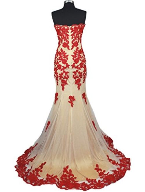Meier Women's Strapless Lace Bead Formal Evening Gown
