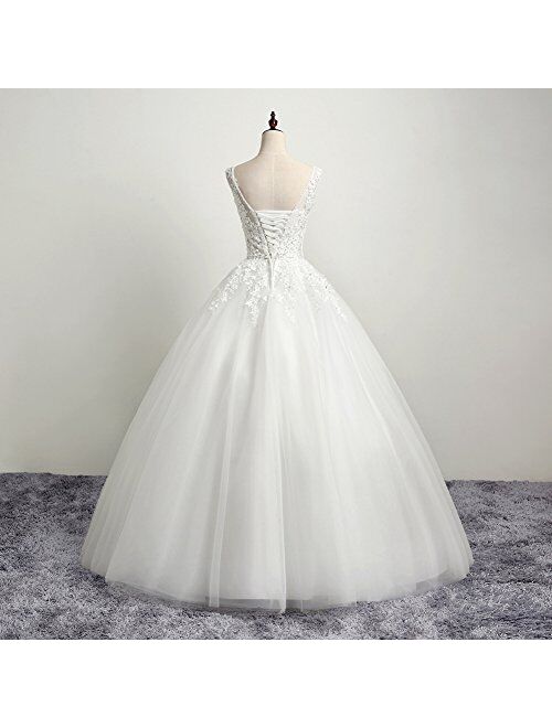 LMBRIDAL Women's Scoop Neck Ball Gown Wedding Dress Lace Bridal Gown WBD10