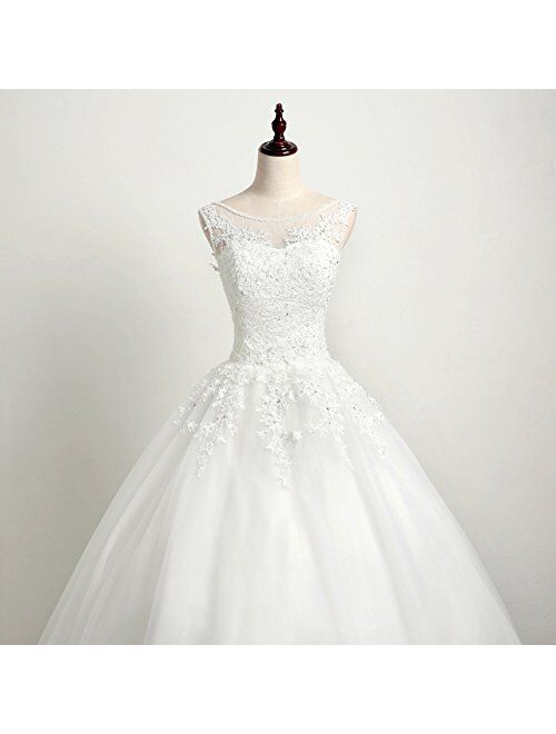 LMBRIDAL Women's Scoop Neck Ball Gown Wedding Dress Lace Bridal Gown WBD10