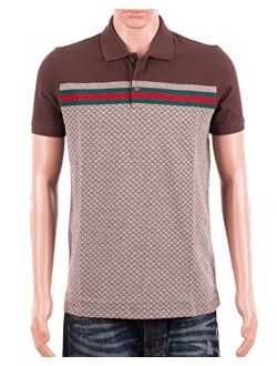 Mens Polo Shirt Brown with Diamante Print and Front Stripe Signature