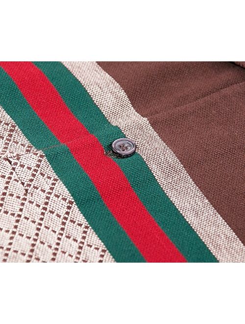 Gucci Mens Polo Shirt Brown with Diamante Print and Front Stripe Signature