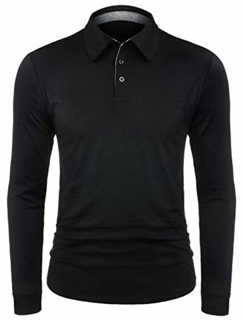 AUDIANO Mens Polo Shirts Long Sleeve Golf T Shirts Casual Outdoor Performance Button Polo Tops